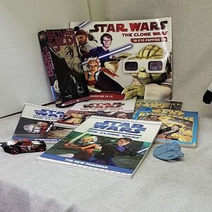 Star Wars The Clone War paperback books VHS movie, hot wheels car